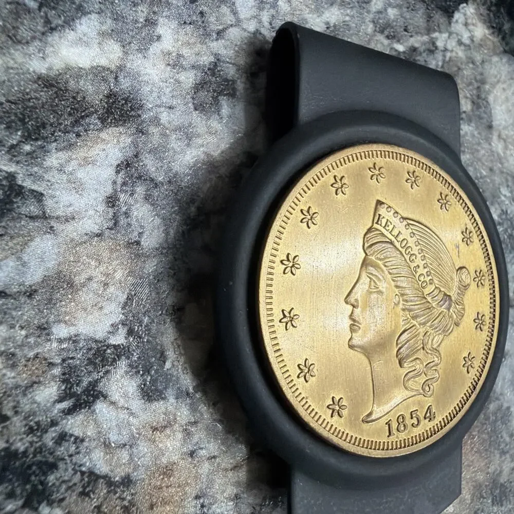 Vintage Gold-Plate Money‎ Clip with Kellogg & Co. 1854 Liberty Head Faux Coin